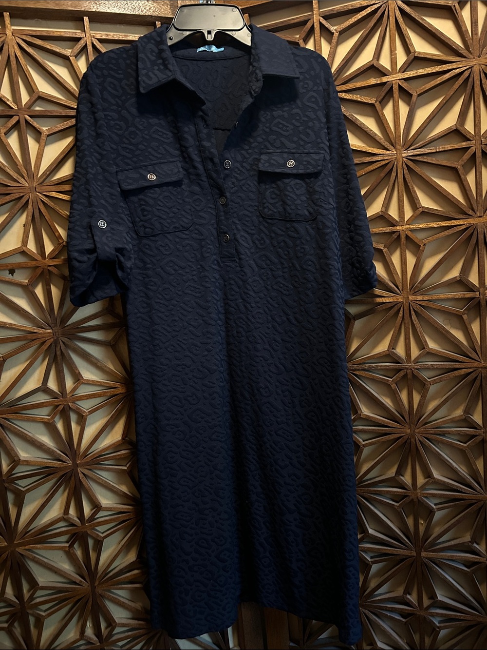 J. McLaughlin Yolanda Navy Leopard Textured Midi Shirt Dress M Medium